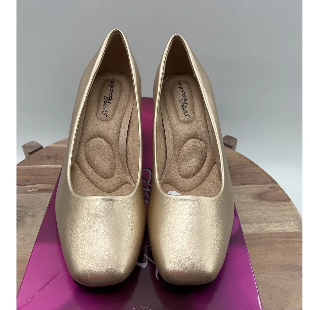 Easy Street Alive Womens Gold Square Toe Block Heel Pumps 31-2578 Size 6M